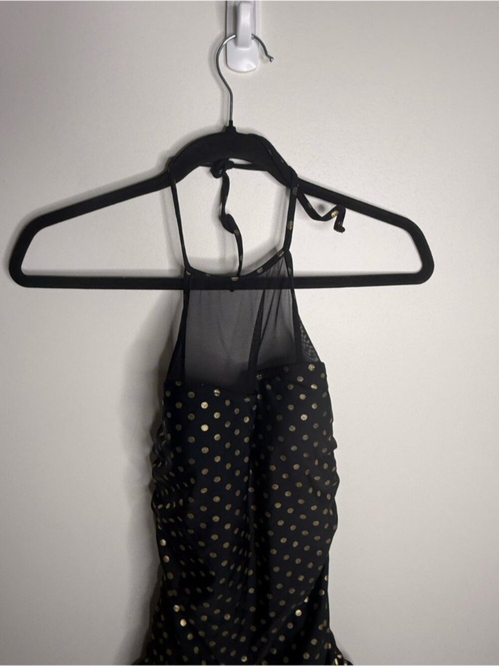 Betsey Johnson Black Halter one piece swimsuit with Gold Polka Dots size small - Picture 3 of 10